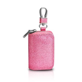 AdiStylinno Car Key Case, Multi-Functional PU Leather Car Key Fob Case with Zipper Portable Car Key Fob Cover for Women (Pink)