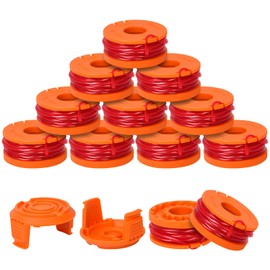 Generep Weed Eater String Replacement Trimmer Line for Worx WA0010 WG180 WG163 Spools,10 ft/0.065 Inch Trimmer String Refills Parts,WA6531 GT Spools Cap Cover(12 Spools, 2 Caps)