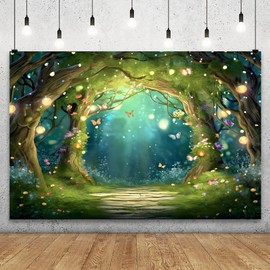 YongFoto Enchanted Forest Backdrop 7x5ft Wildflowers Firefly Butterfly Spring Garden Fairy Tale Wonderland Photography Background Kids Birthday Party Banner Portraits Photoshoot Wallpaper Props