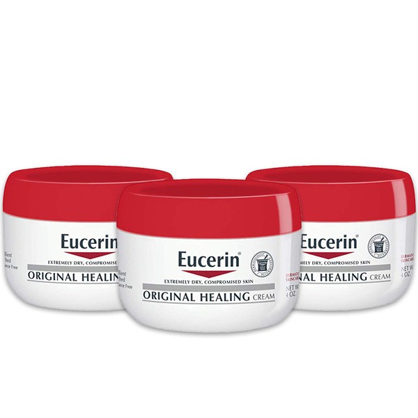 Eucerin Original Healing Cream, Fragrance Free Body Cream for Dry Skin, 4 Oz Jar, Pack of 3