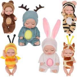 UPKOCH 6 Piezas Mini MuñEcas Bebé Reborn con Ropa De Animales, MuñEcas Pequeñas para Niñas, Juguetes Miniatura, DecoracióN Y Regalos, 11 Cm