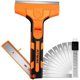 JETMORE Razor Blade Scraper, Scraper Tool with 15 PCS SK5 Steel Blades, Razor Scraper, Ergonomic Handle with Blade Storage Box, Scraper for Cleaning Windows, Glass, Oven, Stove, Kitchen, Floor, Paint