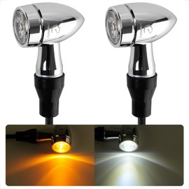 evermotor CNC Chrome Mini Motorcycle LED Indicator, 12 V, Pack of 2, E32, Bullet Aluminium Shell with Beautiful Surface Treatment, IP67 Waterproof, E Approved, Amber & White