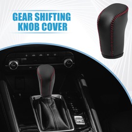 A ABSOPRO Gear Shift Head Knob Cover Transmission Lever Trim for Honda Civic 11th Gen 2022 2023 Faux Leather Black Red Stitches