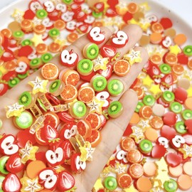 100Pcs 3D Fruit Nail Charms for Nails Apple Nail Rhinestones Kawaii Summer Resin Fruits Nail Gems Jewelry Oranges Strawberry Nail Gem and Charms Nails Accessories for Women Summer DIY Nail Decoration