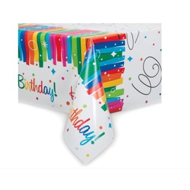 Kunststoff-Tischdecke - 2,13 m x 1,37m - Regenbogenbänder-Geburtstagsfeier