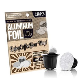 Disposable Aluminum Foil Seal Lids - Premium Eco-Friendly Coffee Pod Self-Adhesive Stickers - Compatible with Nespresso Original Line Refillable Capsule & Machines - Your Own Coffee 37mm (120 Pieces)