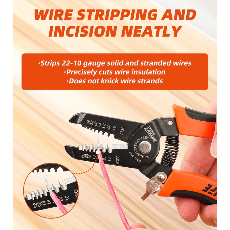 DIFFLIFE 10-22 AWG Wire Stripper Cutter Wire Stripping Tool And