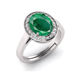 LMDPRAJAPATIS Natural 8.00 Ct Lab Certified Emerald Panna 925 Sterling Silver Oval Shape Adjustable Ring