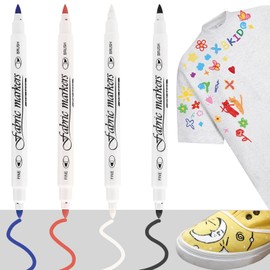 Nurila 4 Textile Pens, Machine Washable, Double Pen Tip, Textile Pens, Fabric Colouring Pens, Washable, Textile Markers for T-shirt, Fabric Bag, Canvas Shoes, Shopping Bag, DIY Graffiti