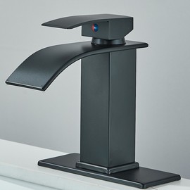 Unbranded Black Bathroom Basin Sink Faucet Waterfall Single Handle Mixer Tap with Cover
