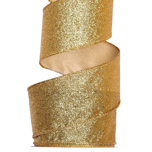 Ribest Gold Glitter Wired Ribbon for Christmas Tree Wreath Decoration