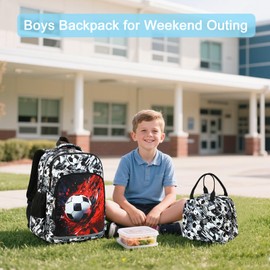 BTOOP School Backpack for Boys Kids Teens Cute School Bookbag Set with Insulated Lunch Box Pencil Case Back to School Student Ages 6-12(A-Football Graffiti Print)