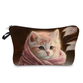 Livel lhood Cartoon Cat Makeup Bag Cute Small Organizer Bag Travel Toiletry Zipper Pouch Cartoon Kitten Cosmetic Bag Birthday Present for Cat Lovers Cat Mom Women Friends