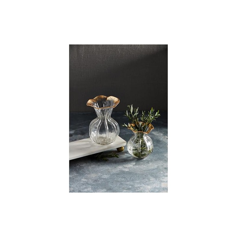 Mud Pie Ruffled Gold Glass Vase, Large, 7 1/2" x