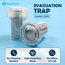 Dental Evacuation Suction Trap #2300 by VASTMED | Disposable Clear Canister with Lid, Gasket & Stainless Steel Mesh Filter | Fits Most Dental Vacuum Pump Systems (5)