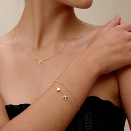 TRUMIGA Pulsera con Iniciales y Corazón para Mujer, Pulseras con Abalorio Rellenas de Chapada en Oro de 14 Quilates, Zirconia Cúbica Brillante, Inicial Letras de la A a la Z, Delicada Brazalete Ajustable, Accesorios de Joyería de Moda, Regalo Joyería Ani