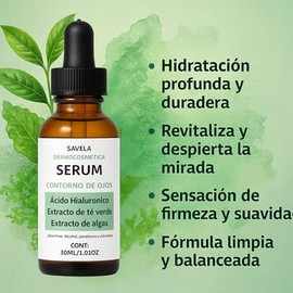 Serum Contorno de Ojos, Ácido Hialuronico, Extracto de Algas y Té Verde; Fucus, Wakame y Chitosan 30ml