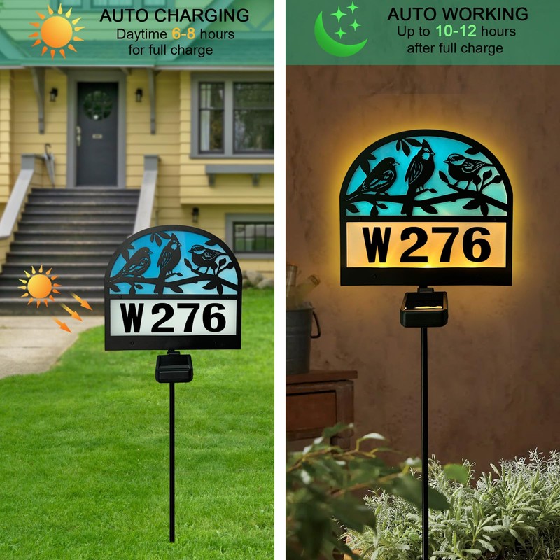 VividLadybug Solar House Numbers Yard Sign Stake, Solar Powered Lights