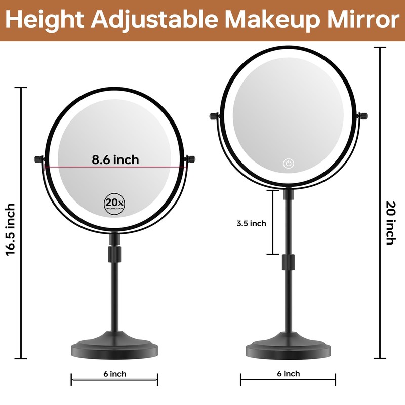 Erlingeryi 9" Magnifying Mirror with Lights 20X, Height Adjustable Lighted