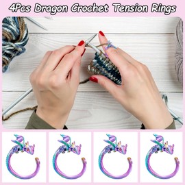 4PCS Crochet Rings, Dragon Crochet Hooks & 10PCS Metal Spiral Stitch Markers, Adjustable Crochet Rings for Fingers, Crochet Accessories for DIY Crafts with Storage Box