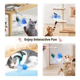 Migipaws Cat Toys,Interactive Lifelike Robin Flying Flapping Bird with Catnip, Feathers Hanging by Elastic String, Automatic Chirping Kitten Toys for Indoor Cats Self Play, Rechargeable(Blue)