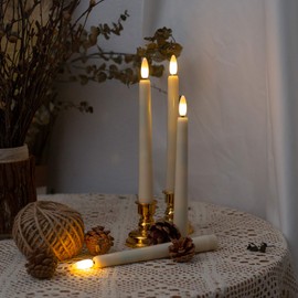 Flameless Taper Candles Flickering with Remote & Timer, Battery Operated Window Candles with Gold Candlesticks & Suction Cups, 8 Inch Warm White 3D Flame Candle for Home, Holiday, Party Decor(Ivory)