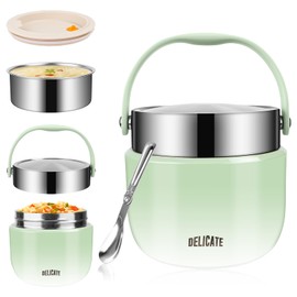 Feirdhoo 1.2 L Thermal Container for Food, Stainless Steel with Foldable Spoon and Thermal Bowl with Lid Keeps Heat or Cold for 12 Hours for Picnics, Schools, Office and Travel