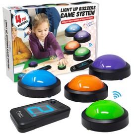 Teacher's Choice Wireless Light Up 4 Player Game Buzzer System | Displays The Winning Player | Loud, Unique Sounds, Great for Trivia Games, Family Feud, Jeopardy, Competition, Spelling Bees