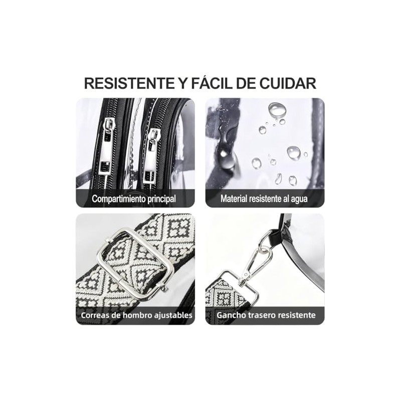 Bolso Transparente TPU Bandolera para Estadios,Negro