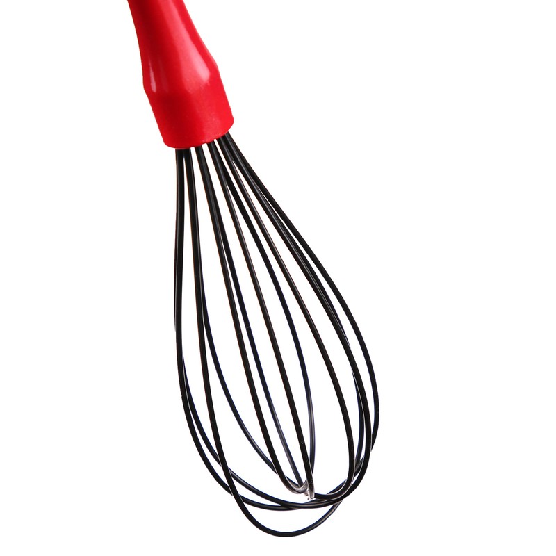 Natural Home Molded Bamboo Silicone Whisk, 12-Inch, Red