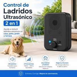 Dispositivo Antiladridos para Perros Ultrasónico 2 en 1, Control de Ladridos con 4 Niveles Ajustables,Alcance 50 pies,Entrenador Canino sin Collar ni Descarga,Impermeable para Interior y Exterior (01)