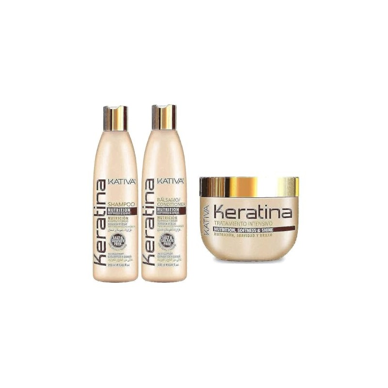 KATIVA Keratina kit -shampoo, balsamo-acondicionador y tratamiento intensivo