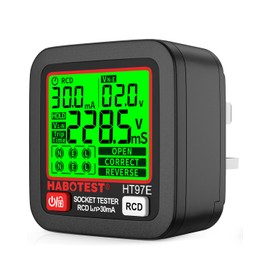 Socket Tester RCD Plug Outlet Tester UK, Electrical Receptacle Detector with LCD Display, 30-260V Power Socket Automatic Electric Circuit Polarity Voltage Detector Plug Breaker Finder 6 Indication