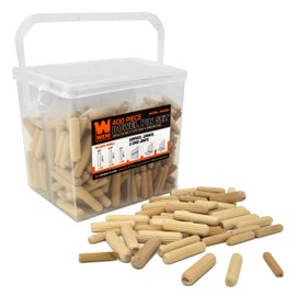 WEN JN400D 400-Piece Fluted Dowel Pin Variety Bucket with 1/4, 5/16, and 3/8-inch Woodworking Dowels