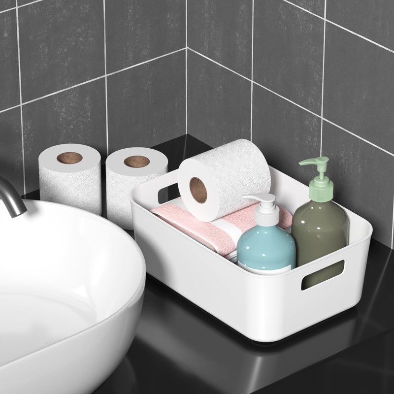 Kekow Pantry Organization Bin, 6-Pack Plastic Storage Bin, White