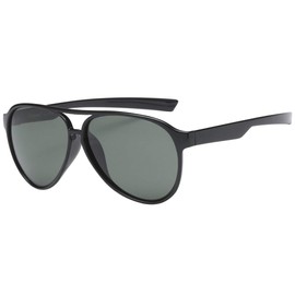 PolarSpex Classic Unisex Polarized Ultra Lightweight Flexible Aviator Sunglasses (Gloss Black | Polarized Olive, 56)