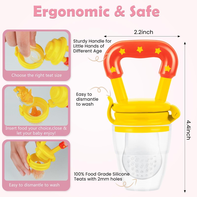 WAJIAYON Baby Fruit Feeder/Food Feeder Pacifier (3 Pack)- Infant Teething