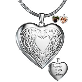 Fanery Sue Locket Necklace for Women, Heart Lockets Picture Pendant Necklaces Jewelry Memory Gifts for Women (Floral)