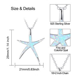 Cuoka Collar de estrella de mar, plata de ley 925 con ópalo, colgante de océano náutico de playa hawaiana, joyería de estrella de mar, joyería de ópalo de San Valentín para mujeres, novia, hija, Metal, Ópalo