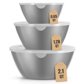 CherHome Mixing Bowls with Lids Set of 3，Lightweight Mixing Bowl with lid，Nesting Plastic Salad Bowls with Lids for Kitchen Prepping，Baking，Serving，Microwave Safe，Dishwasher Safe (Grey)