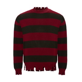 MelangCos Freddy Cosplay Krueger Costume Knit Sweater Long Sleeve Striped Jumper Sweaters Pullovers, Red Striped, Small-Medium