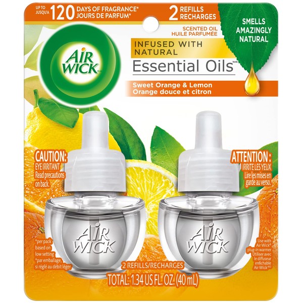 Air Wick Plug in Scented Oil Refill, 2ct, Sweet Orange and Lemon, Air Freshener, Essential Oils