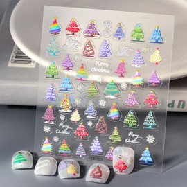 LBPEPAMZ Christmas Nail Stickers Colorful Xmas Tree Nail Art Stickers 5D Embossed Self-Adhesive Snowflake Nail Decals Nail Decor Colorful Lanterns Christmas Tree Nail Accessories for DIY Salon