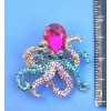 Unbranded Iridescent Rhinestone & Crystal Goldtone Octopus Brooch / Pendant