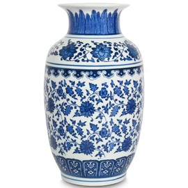 Blue and White Vase, Beautiful Chinoiserie Vase, Large Ginger Jar Porcelain, Chinoiserie Decor for Home, Living Room, Kitchen,Table, 10.8“H