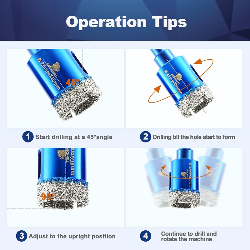 Dry Diamond Drill Bit Set,BRSCHNITT 2pcs 4/5 Inch Hole Saw