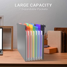 Plastic Expanding Hanging File Folders for Filing Cabinet,1/3-Cut Tab, 7 Pockets Accordion Dividers Folder Multi-Color Tabs, Large Capacity Hanging Organizer Letter Size (Hanging 6 PCS)