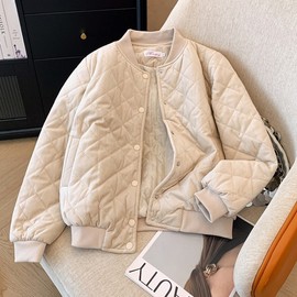 Women's New Fall/Winter Fashion Gold Velvet Short Padded Jacket - Thin, Lightweight, Warm Outerwear for Petite Figures Apricot/2XL (125-135 Jin) 2ea