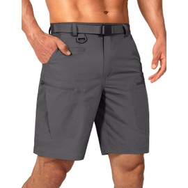 Shallowlulu - Pantalones cortos de senderismo para hombre, resistentes al agua, de secado rápido, ligeros, transpirables, tácticos con cinturón de nailon, Gris oscuro, 36W x 12L